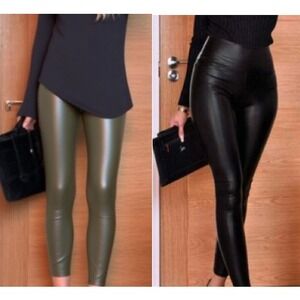 Offline By Aerie Women's Real Luxe FauxLeather Legings Black/olive 2 pack size M